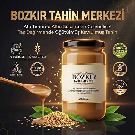 Bozkır Tahin Merkezi Yerli Ata Tohumu Altın Susam Su Değirmeni Tahini Kavrulmuş 600 gr (vegan)