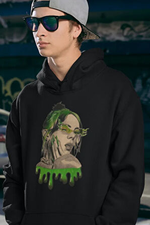 Tasarım Billie Eilish Baskılı Unisex Oversize Şarkıcı Hoodie