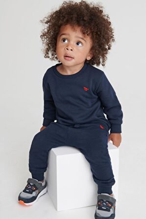 Baby % 100 Pamuklu Lacivert Sweatshirt Jogger Alt Üst Takım