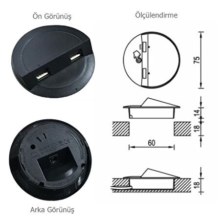 Çalışma Masası için Masa Üstü Usb Şarj Cihazı Siyah Adaptörsüz