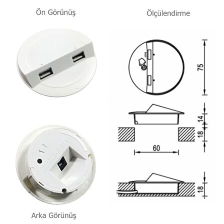 Çalışma Masası için Masa Üstü Usb Şarj Cihazı Beyaz Adaptör Dahil