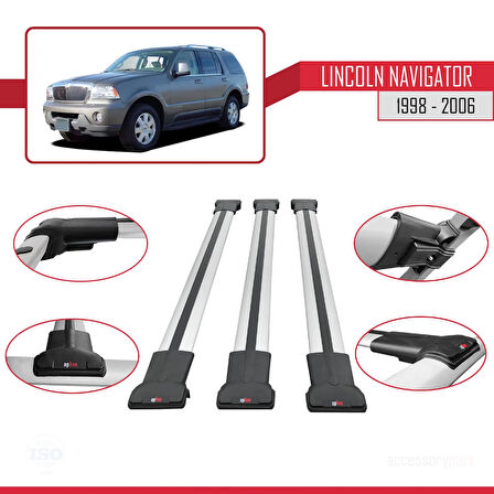 Lincoln Navigator 1998-2006 Arası ile Uyumlu FLY Model Ara Atkı Tavan Barı Gri 3 Adet