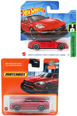  2 Araç Set - Matchbox 2020 Mercedes-Benz CLA Shooting Brake & Hot Wheels Porsche Panamera Turbo S E-hybrid Sport Turismo (1/64)
