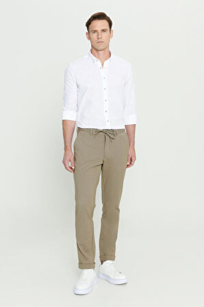 Slim Fit Dar Kesim Beli Bağlamalı Esnek Pantolon