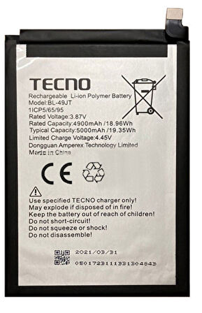 Tecno Spark 8 PRO Uyumlu Batarya Pil Sıfır Orijinal