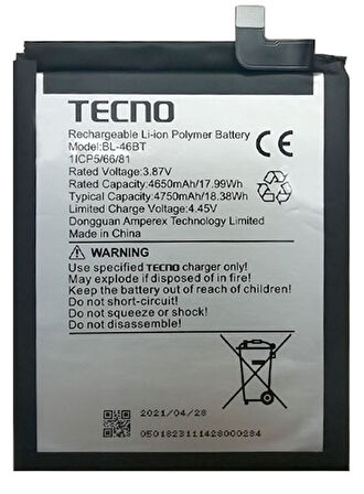 Tecno Camon 18 PRIMER Uyumlu Batarya Pil Sıfır Orijinal