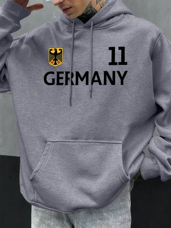 Almanya harfli baskılı sonbahar erkek kapüşonlu sweatshirtü, bol kesim, her şeye uyan, moda p