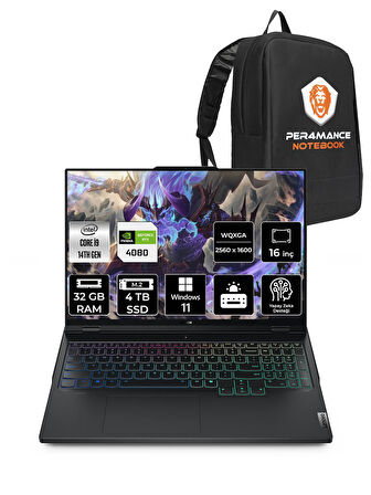 Lenovo Legion Pro 7 i9 14900HX 32GB 4TB SSD RTX4080/12GB 175W 240Hz WQXGA 16" W11P & PER4 ÇANTA