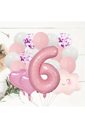 Pembe Rakam Yaş Folyo Balonlu Pembe Bulut Folyolu Doğum Günü Parti Seti Süsü