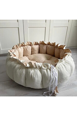 Nest Pike Kumaş Ve Kahve Kumaş Açılır - Kapanır Oyun Minderi Jaju-babynest Bebek Yuvası