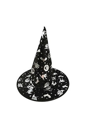 Halloween Cadı Şapkası Gümüş Desenli