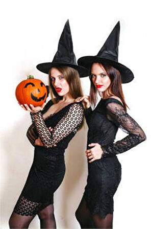 Halloween Cadı Şapkası Gümüş Desenli