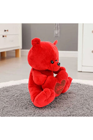 Sevimli Kalp Tutan Peluş Ayıcık 30cm Kırmızı