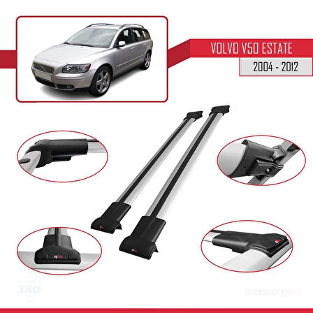 Volvo V50 2004-2012 Arası ile Uyumlu Fly Model Ara Atkı Tavan Barı Gri 2 Adet