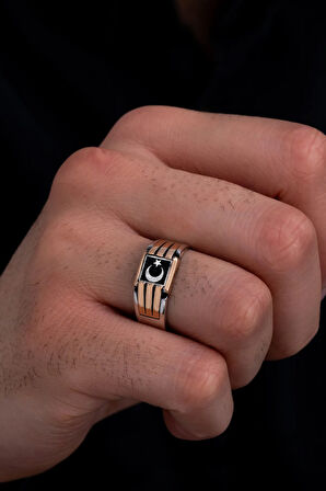 Erkek Gümüş Yüzük - Ay Yıldız Bayrak Model İnce Kibar Erkek Yüzüğü