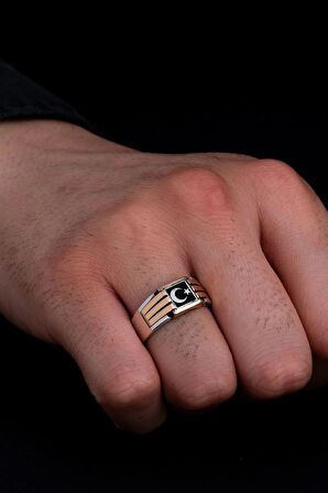 Erkek Gümüş Yüzük - Ay Yıldız Bayrak Model İnce Kibar Erkek Yüzüğü