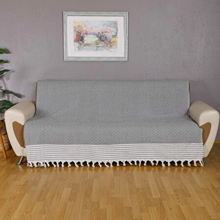 Buldan İşi Kaymaz Pamuklu Koltuk Örtüsü 170x210 Cm Koltuk Şalı Çekyat Kanepe Örtüsü - Antrasit 
