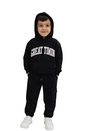 UNİSEX MODEL KAPÜŞON DETAYLI PAMUKLU ALT - ÜST TAKIM 2'Lİ TAKIM