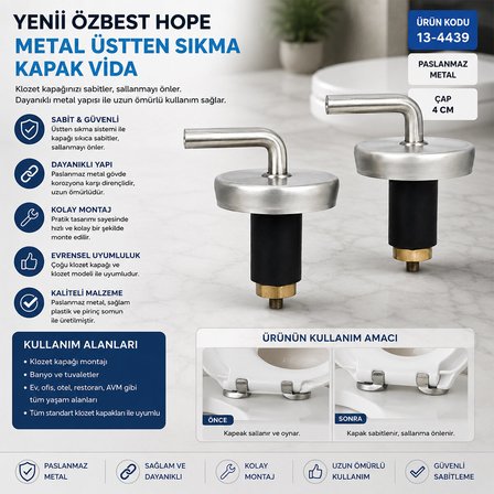2PCS ÜSTTEN SIKMALI METAL KLOZET KAPAK MENTEŞESİ VİDASI (5477)