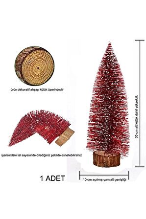 Yılbaşı Lüx Karlı Simli Iğne Yapraklı Hediyelik Masa Üstü Çam Ağacı Kırmızı Renk 30 Cm Mls-114