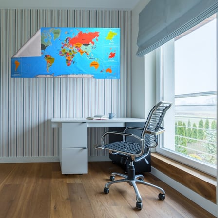 Renkli Atlas Dünya Haritası Manyetik Yapıştırıcı Gerektirmeyen Duvar Stickerı 118 CM * 56 CM (5477)