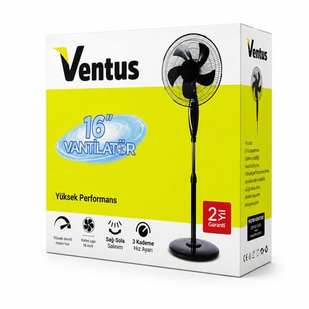 16 INC İNÇ EV TİPİ AYAKLI VANTİLATÖR 45W 5 PLS.PERVANE 3 KADEME HIZ FAN (5566)