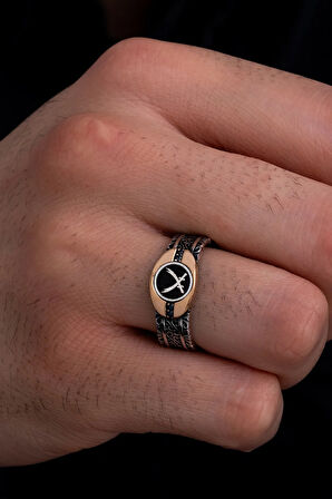 Erkek Gümüş Yüzük - Çift Kılıç Zülfikarlı İnce Kibar Gümüş Erkek Yüzüğü