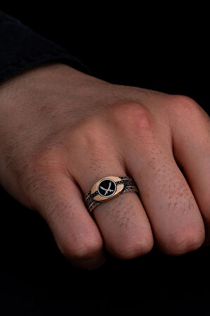 Erkek Gümüş Yüzük - Çift Kılıç Zülfikarlı İnce Kibar Gümüş Erkek Yüzüğü