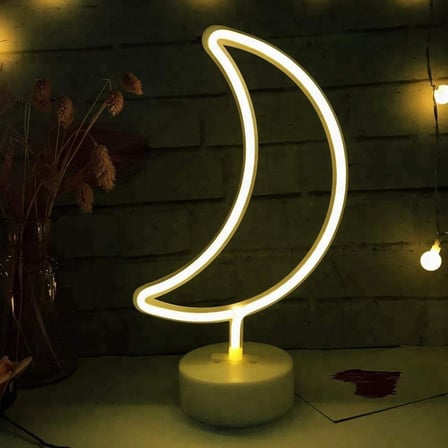 Dekoratif Pilli Ay Tasarımlı 3D Neon Led Masa Ve Gece Lambası (5477)