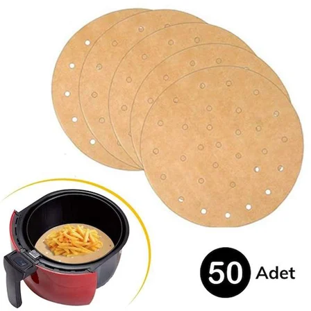 50 Adet Air Fryer Pişirme Kağıdı Tek Kullanımlık Gıda Pişirme Kağıdı Delikli Yuvarlak Model (5477)