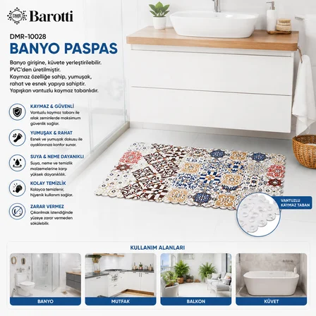 DİKDÖRTGEN DESENLİ 70 X 34 CM SU EMİCİ - SİHİRLİ KAYDIRMAZ BANYO - KÜVET PASPAS (5477)