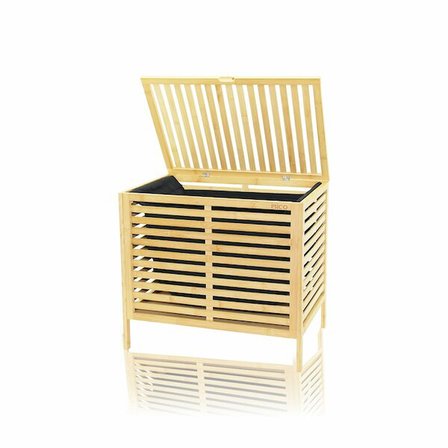 KALIN AHŞAP BAMBU KİRLİ ÇAMAŞIR SEPETİ SİYAH KUMAŞ ÇANTALI SEPET=50X38X55CM (5477)