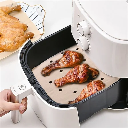 50 Adet Air Fryer Pişirme Kağıdı Tek Kullanımlık Hava Fritöz Yapışmaz Yağlı Kağıt Delikli Model (547