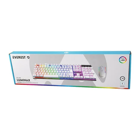 BEYAZ GÖKKUŞAĞI IŞIKLI USB KABLOLU OYUNCU KLAVYE - MOUSE SET (5477)