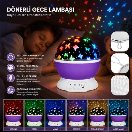 STAR MASTER PİLLİ DÖNERLİ GECE LAMBASI (5477)
