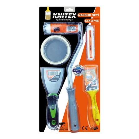 5PCS  BOYACI - NALBUR SET  SPATULA - KESTİRME FIRÇA - YEDEK RULO - BANT - 10CM FIRÇA (5477)