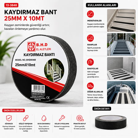 25MM X 10MT KAYDIRMAZ SİYAH BANT (5477)