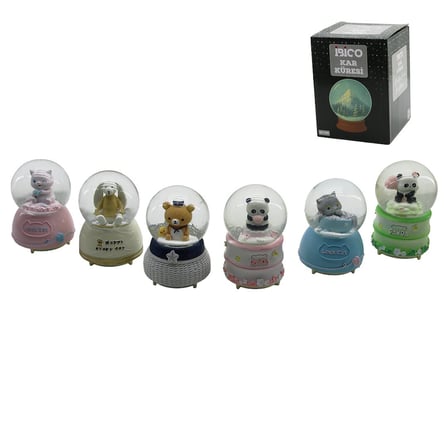 BÜYÜK BOY - 10CM PİLLİ - IŞIKLI MÜZİKLİ KAR KÜRESİ CAM HAYVAN FİGÜRLÜ - DESEN MİX RENKLİ HERHANGİ Bİ