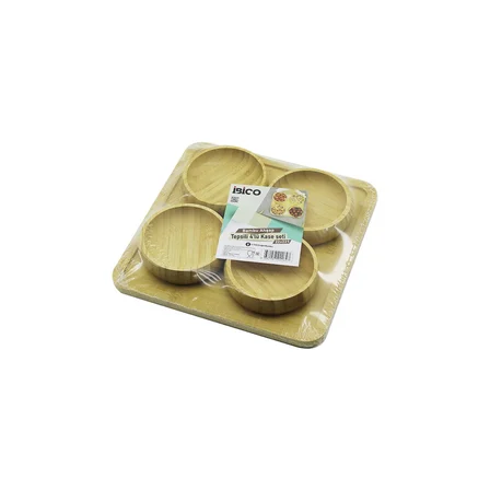 AHŞAP BAMBU 5PCS  ÇEREZLİK - LOKUMLUK KASE SETİ 22X22CM (5477)