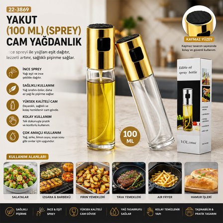 100 ML SPREY CAM YAĞDANLIK KROM - RENKLİ SPREY KAFA - İNCE UZUN ŞİŞE (5566)