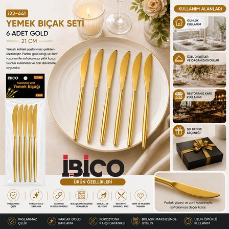 60 PARÇA GOLD YEMEK BIÇAK SETİ 21CM - 1 PAKET İÇİNDE 6 ADET VARDIR - 10 PAKET GÖNDERİLİR (5477)