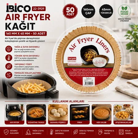 50PCS YUVARLAK TABAN: 16CM - KENAR: 4.5CM AİR FRYER PİŞİRME KALIP KAĞIT (5477)