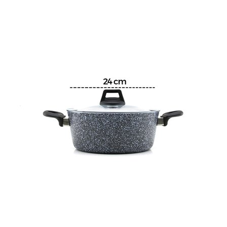 GRİ 7 PARÇA GRANİT TENCERE - TAVA SETİ 20-24CM DERİN - 27CM BASIK CAM KAPAK TENCERE - 26CM TAVA (547