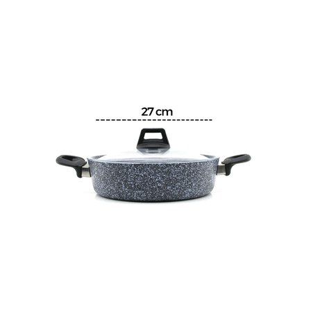 GRİ 7 PARÇA GRANİT TENCERE - TAVA SETİ 20-24CM DERİN - 27CM BASIK CAM KAPAK TENCERE - 26CM TAVA (547