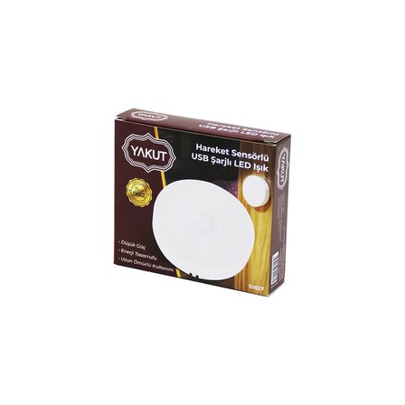 SENSÖRLÜ USB ŞARJLI   BEYAZ LED  YUVARLAK LAMBA  ÇAP: 8.3CM - KALINLIK: 2CM - SENSÖR ALGILAMA =0--3M