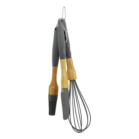 3 PCS SİLİKON ÇIRPICI - FIRÇA - SPATULA SETİ AHŞAP BAMBU SAP - SİLİKON KILIFLI (5477)