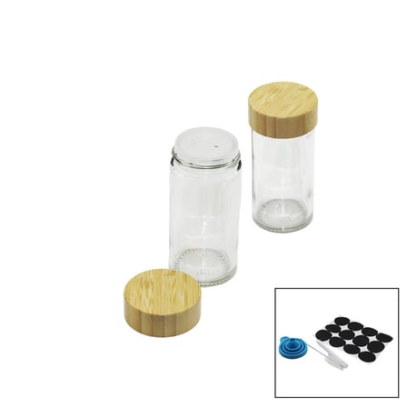 12 PCS TAKIM YUVARLAK CAM BAHARATLIK - TUZLUK BAMBU KAPAKLI (5477)