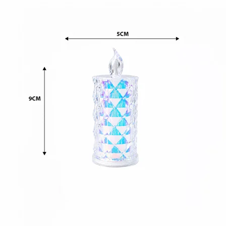 12 ADET LED CANDLE KAMP KÜÇÜK BOY= ÇAP:5CM - Y: 9CM PİLLİ LED MUM MİKA KRİSTAL PLASTİK YAKUT-13635 (