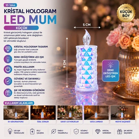12 ADET LED CANDLE KAMP KÜÇÜK BOY= ÇAP:5CM - Y: 9CM PİLLİ LED MUM MİKA KRİSTAL PLASTİK YAKUT-13635 (