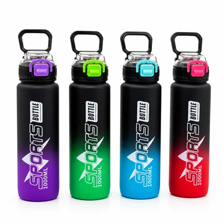 ÇİFT RENKLİ TUTMALI PLASTİK PİPETLİ SPOR MATARA SULUK 1000ML (5477)